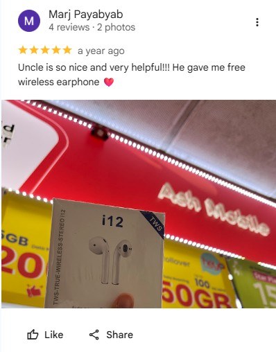 Google review by Marj Payabyab: Uncle is so nice and very helpful.