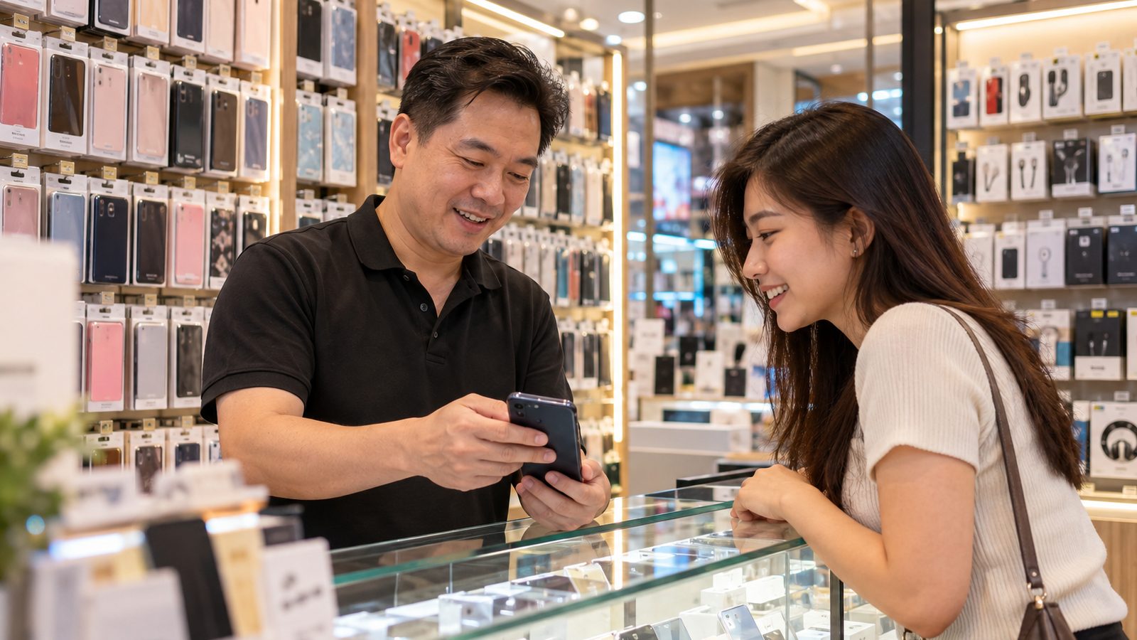 The Ash Mobile team helping a customer choose a phone